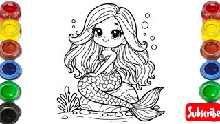 Cute Mermaid Drawing for kids Painting amp Coloring for kids Toddlers  Lets Draw Togetherkidsart [upl. by Mariandi]