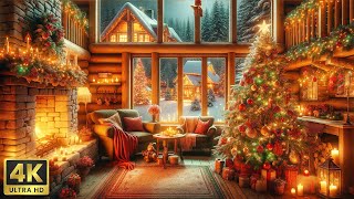 4k UHD Cozy Cabin Christmas Ambience🎄 Instrumental Christmas Piano With Crackling Fireplace Sound [upl. by Lubbi]