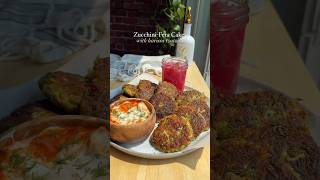 ZucchiniFeta Cakes with Harissa Tzatziki  MediterraneanInspired Summer Recipe shorts [upl. by Christoffer822]