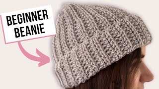 HOW TO CROCHET A CHUNKY RIBBED BEANIE  Beginner Friendly [upl. by Arnon]