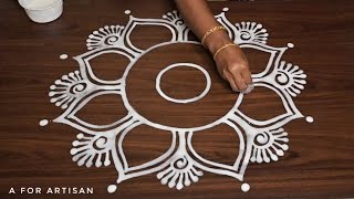 Easy Round Flower Rangoli Designs for BEGINNERS🌺 Step by Step Special Alpona Designs for FESTIVAL 🌷 [upl. by Magdau358]