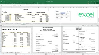 How to automate Accounting Ledger Trial Balance Income Statement Balance Sheet in Excel  English [upl. by Akehsal]