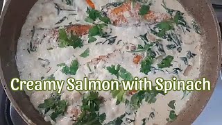 Salmon with Spinach Cream Sauce cooking  Creamy Salmon with Spinach  Salmon with Spinach Recipe [upl. by Pulchia]