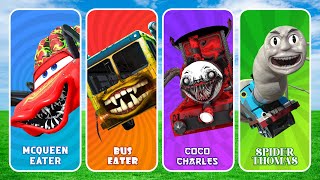 MONSTER BATTLE ⚔️ Lightning McQueen Eater Bus Eater Coco Charles Spider Thomas  Who is the BEST [upl. by Anirtal352]