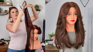 LONG HAIR  CURTAIN BANG TUTORIAL  LAYERS  FACE FRAMING  HOW TO [upl. by Leia]