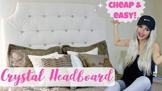 DIY Easy Tufted Headboard Hack For Cheap  25 Crystal Tufted Bed  Lindsay Ann [upl. by Aicilf]