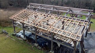 Timber Framed Barn Part 22 Roof Rafters [upl. by Symons]