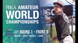 2022 PDGA Amateur Worlds  R1F9  MA1 Feature  Wilson Stad Boutell Groh [upl. by Annawad]