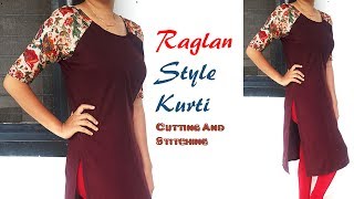 DIY Raglan Style Kurti cutting And Stitching Raglan Sleeves Cutting and Stitching [upl. by Solraced]