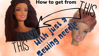 How to reroot dolls hair with a sewing needle [upl. by Eyde]