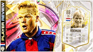 ICON 88 RATED RONALD KOEMAN PLAYER REVIEW  FIFA 22 ULTIMATE TEAM  INSANE ICON CB FOR HIS PRICE [upl. by Oiramel783]