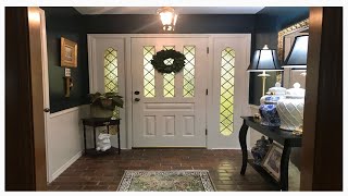 Foyer Makeover 🏡 70s House Entryway Makeover  Sherwin Williams Downy amp Dark Night [upl. by Enialedam]