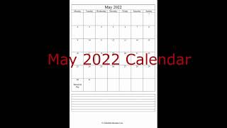 May 2022 Printable Calendar with holidays [upl. by Anneuq]