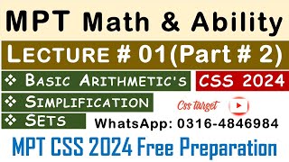 Basic Math amp Ability CSS MPT 2024  Lecture  1 Part  2  MPT CSS 2024 Free Preparation  FPSC [upl. by Aneez]