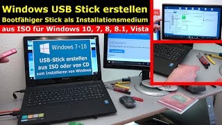 Windows USBStick erstellen und bootfähig machen zum Installieren  Windows 10 7 8  4K Video [upl. by Areivax]