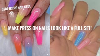 HOW TO APPLY PRESS ON NAILS WITHOUT NAIL GLUE  BEGINNER FRIENDLY NAIL TUTORIALS  QUICK amp EASY [upl. by Rodolph]