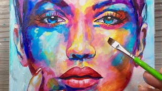 How To Use Abstract Colours  PAINTING  Acrylic on Canvas  PORTRAIT [upl. by Acsot663]