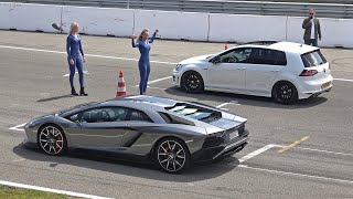 Volkswagen Golf 7 R 20 TSI 4Motion vs Lamborghini Aventador S [upl. by Conlin]