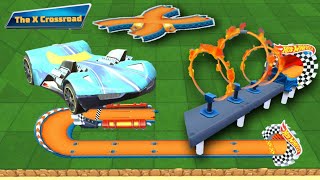 Hot Wheels Unlimited  BLUE FUTURISMO CAR RACE IN THE X CROSSROAD amp FIRE HOOP TRACK PIECE UNLEASHED [upl. by Aleunamme]