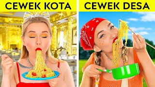 TANTANGAN CEWEK KAMPUNG VS CEWEK KOTA  Situasi Lucu Si Kaya VS Miskin oleh 123 GO FOOD [upl. by Inttirb]