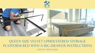 Upholstered Platform Bed With Big Drawer Assembly Queen Upholstered Platform Storage Bed Big Drawer [upl. by Zahara]