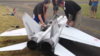 Worlds Largest Mig 25 RC Scale Twin Turbine Jet Powered model airplane Starting Up [upl. by Verene328]