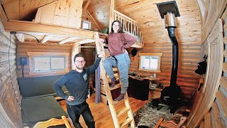 Canadian Couple FINISH the Interior of Their Secluded Tiny Log Cabin  Built Without Power Tools [upl. by Reiche]