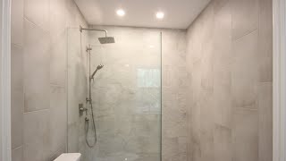 Bathroom with curbless walkin shower with linear drain in Perth [upl. by Aseeram]