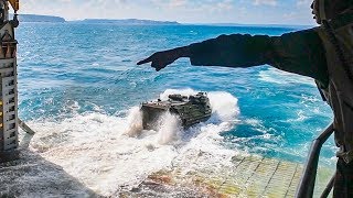 Marines Launch Assault Amphibious Vehicles From USS Ashland [upl. by Schlessel435]