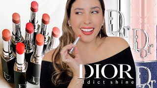 DIOR ADDICT SHINE LIPSTICKS New Formula Review  Swatches [upl. by Htebasil]