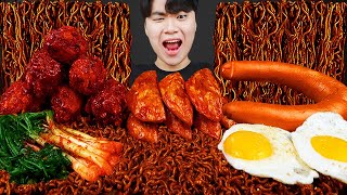 ASMR MUKBANG 직접 만든 양념 치킨먹방 짜파게티 소세지 김치 레시피 amp 먹방 BLACK BEAN NOODLES AND FRIED CHICKEN EATING SOUND [upl. by Edwina180]