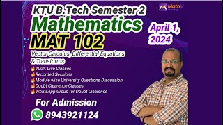 MAT 102 VCDT KTU BTech Semester 2  Mathematics Tuition  btech btechmathematics ktü [upl. by Ahsihat]