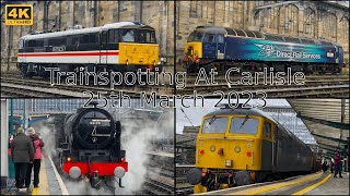 Trainspotting at Carlisle  46100 quotRoyal Scotquot  47853  Express Services  25th March 2023 [upl. by Einnahpets]