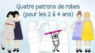 4 Patrons gratuits de robe Fillette 2  4 ans  Tuto patron couture fille gratuit HD [upl. by Enahsal363]