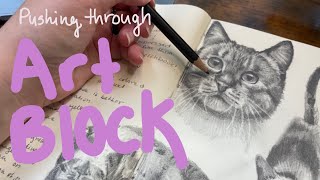 STRUGGLING with ART BLOCK  Graphite Cat Sketchbook spread [upl. by Evvie]