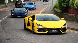 Supercars in Alderley Edge 2024 Revuelto x2 765LT SF90 750S Purosangue 812SF Huracan x2… [upl. by Harald32]