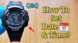 QampQ Watch Time Settings  How To Set Time amp Date On A QampQ Digital Watch M185 [upl. by Esekram]