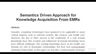 Semantics Driven Approach for Knowledge Acquisition From EMRs [upl. by Midis]