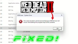 The code execution cannot proceed empdll Missing Red Dead Redemption 2 Error Fix StepbyStep [upl. by Hendrick]