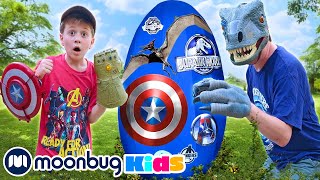 GIANT SURPRISE EGG The Avengers vs Giant Dinosaurs TRexRanch  Jurassic TV [upl. by Alrats]