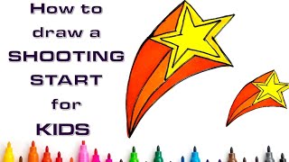 How to draw and color a shooting star 🌠 for kids and beginners  simple kids drawings Hellotots [upl. by Ulla]