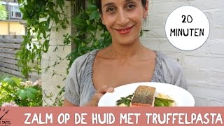 Snel recept Zalm op de huid met truffel pasta en asperges [upl. by Nahtiek]