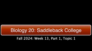 Saddleback Biol 20 Fall 2024  Week 13 Part 1 Topic 1 [upl. by Ardnoyek]