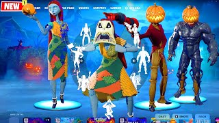 NEW Pumpkin King amp Sally Skins Fortnite doin Glitched BuiltIn Emotes amp Funny Dances [upl. by Anerbes305]