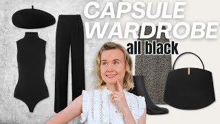 ALL BLACK Capsule Wardrobe  STAPLE Pieces [upl. by Nofets]