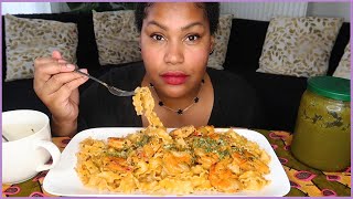 PRAWNS WITH CREAMY PASTA MUKBANG  chitchat [upl. by Wanyen619]