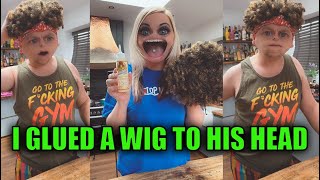 Glued a wig to his head 😂 Prank [upl. by Gruchot]