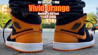 Jordan 1 Mid Vivid Orange  Review On Feet amp Lace Swap [upl. by Leamhsi]