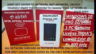 Unlock CODE AIRTEL MF920V Working with JIO Vodafone IDEA BSNL Simcard Successfully [upl. by Gloria]