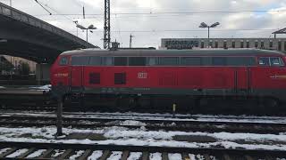 Ausfahrt des RE 2 nach Hof HBF in Regensburg HBF mit BR 218 [upl. by Annait]